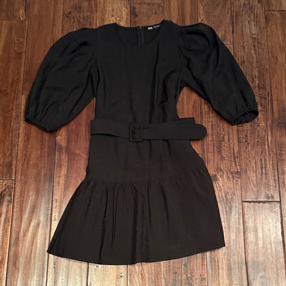 Zara Black Long Sleeve Dress with Belt